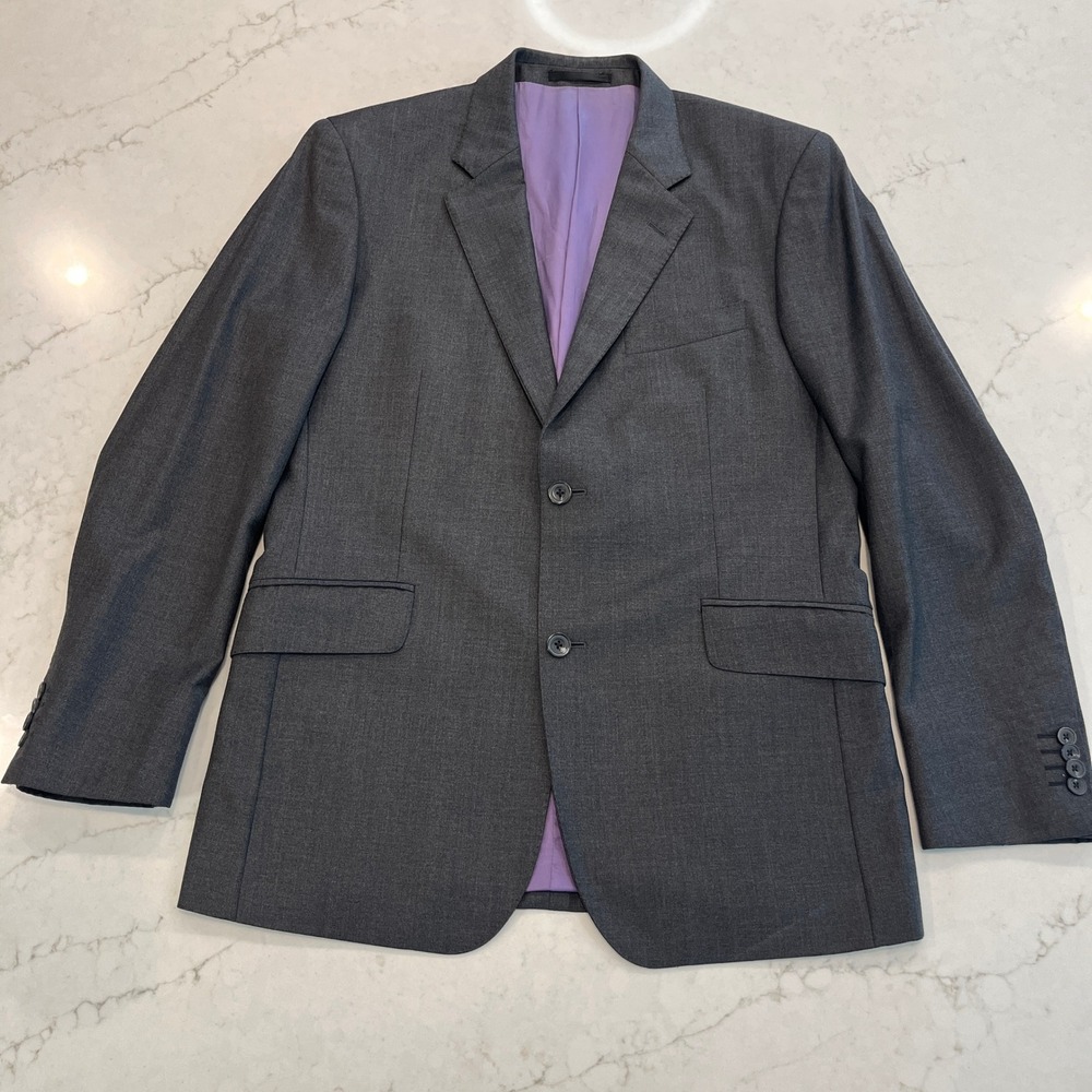TM Lewin Blazer Mens 40S Gray Merino Wool Super 110s Two Button Double‎ Vent